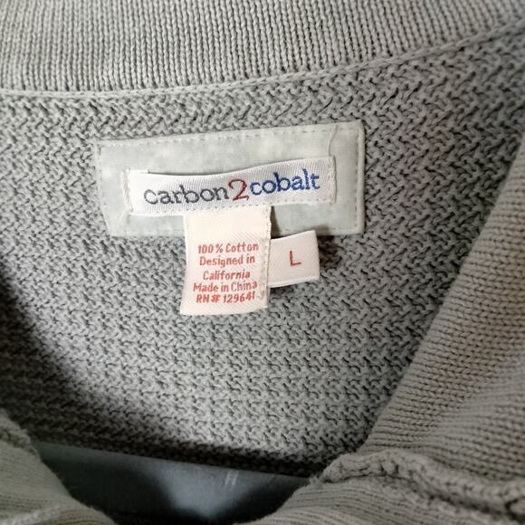 Carbon 2 Cobalt Mens Sz L Refresh Quarter Zip Sweater Cotton Seed Stitch Texture - Picture 2 of 7